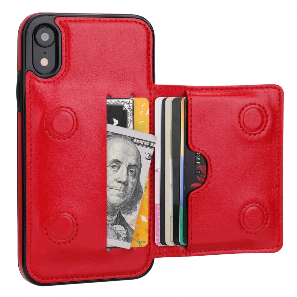 Kihuwey Iphone Xr Wallet Case Credit Card Holder Premium Leather Kickstand Durable Shockproof Protective Cover Iphone Xr 6.1 Inch(Red) Red 799670970347