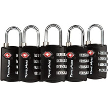 5-pack TSA-bagagel?se med 4-cifret kombination - Heavy Duty s?t dine egne h?ngel?se til rejsebagage kufferter og rygs?kke - sort