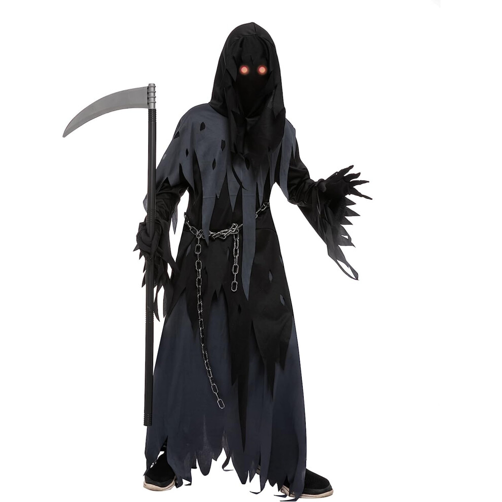 Photos - Fancy Dress Spooktacular Creations Glowing Eyes Grim Reaper Costume for Kids Dark Knight Reaper Phantom Costume for Halloween Dress Up-X