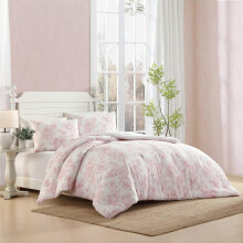 Laura Ashley - Tckenset Mjuk polyvfflor texturerat sngklder med matchande sken, delikat blomdesign (Delphine Pastel Pink Twin)