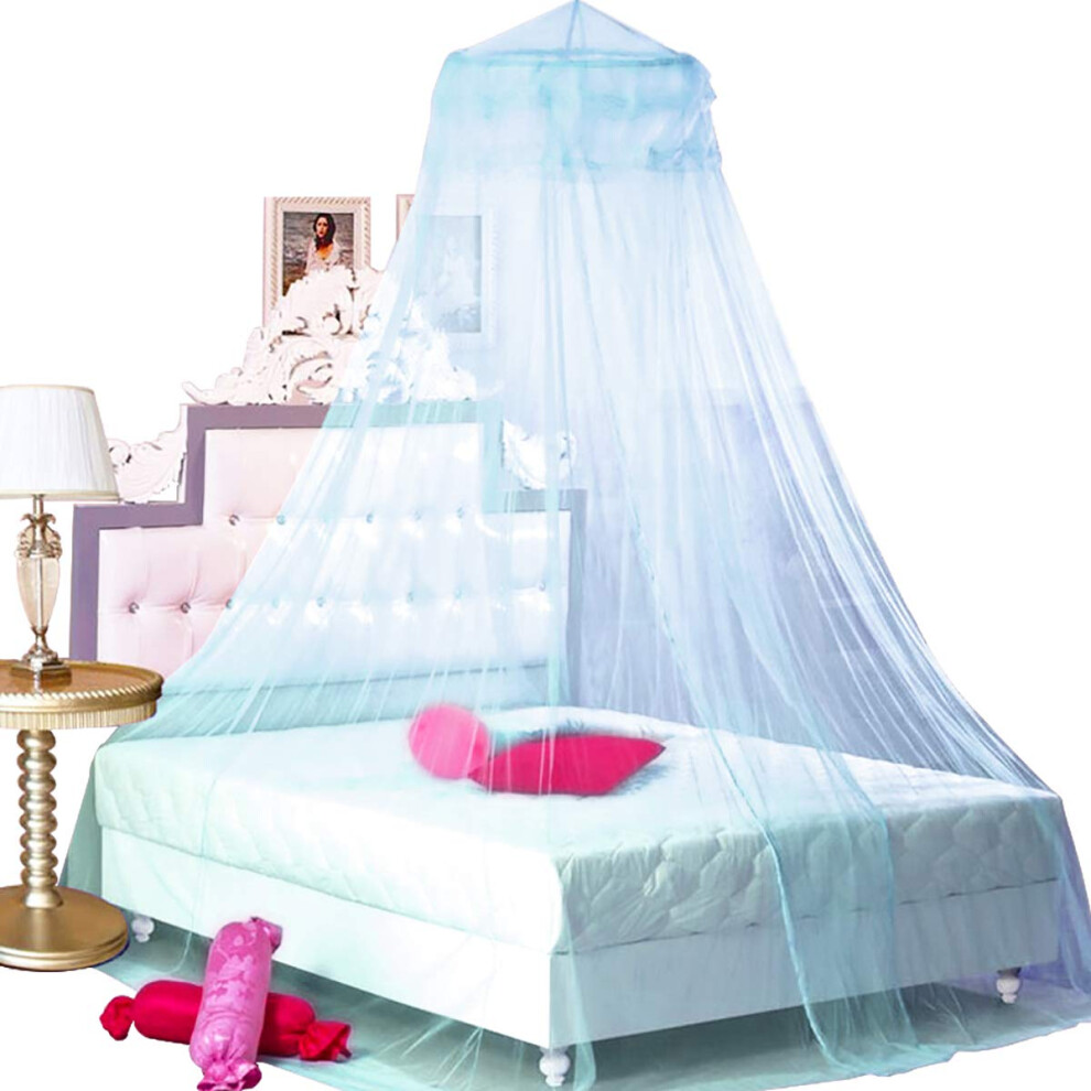 BCBYou Princesse Lit     Baldaquin Moustiquaire Ronde en Dentelle D   me pour Lits Jumeaux et Queen Size Berceau avec Crochet Jumbo Swag (Bleu Clair)