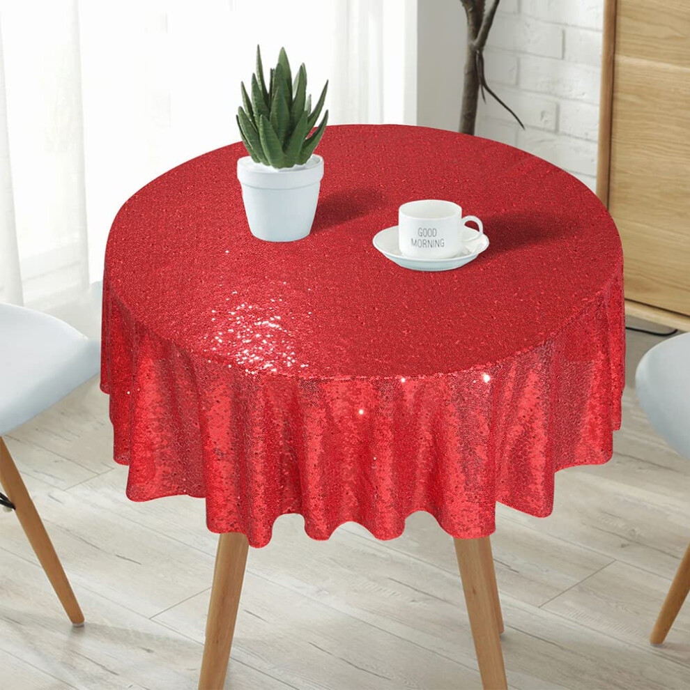 Tovaglia Rotonda In Paillettes Eternal Beauty, Rossa, 48"""" - Rivestimento In Paillettes Scintillanti Per Feste Di Matrimonio/Tavolo Da Dessert/De-image