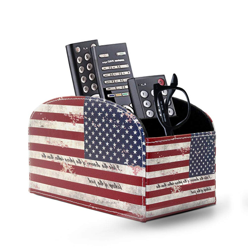 Fosinz Remote Control Holder Organizer Table Desk Leather Control Storage TV Remote Control Organizer with 4 Spacious Compartments(Flag)-image-OPC-PGG8WSN-NEW