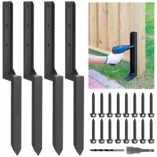 Epcee Heavy Duty Steel Fence Post Repair Stakes Fence Post Anchor Ground Spike for Repair Tilted/Broken Wood Fence Post (4 Pack/Black)