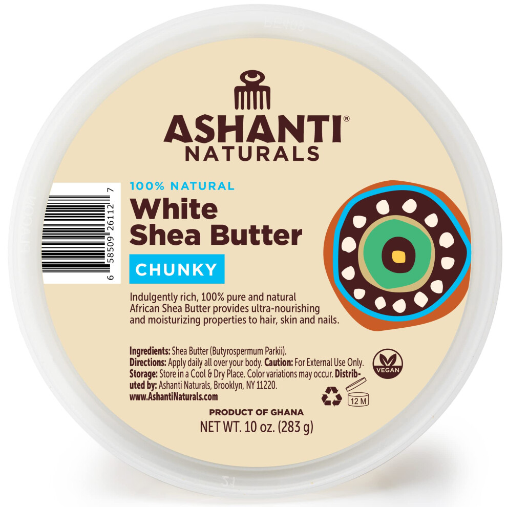 Ashanti Naturals White Chunky Raw Shea Butter | Unrefined African Shea Butter From Ghana | 100% Natural Moisturizer No Additives - 10 Oz
