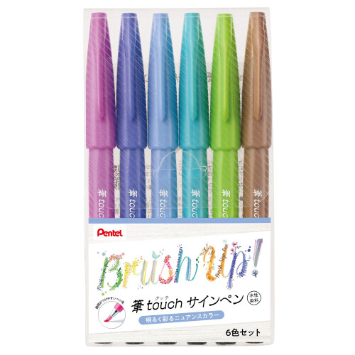 Pentel Pentel Brush Touch Sign Pen Set mit 6 Farben