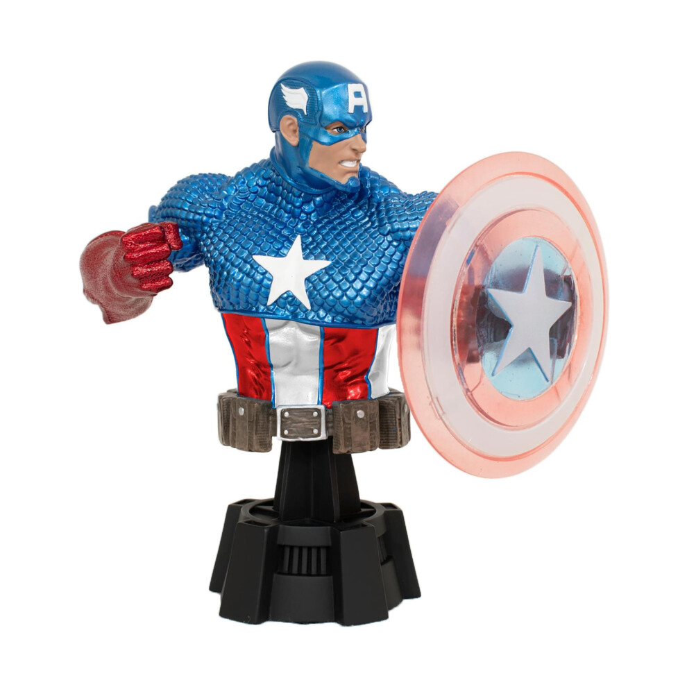 Diamond Select Marvel Comics Busto 1/7 Captain America (Holo Shield) Sdcc 2023 Exclusive 15 Cm-image