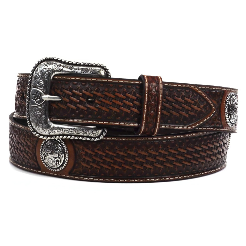 ARIAT Men's Basket Stamp Circle Concho Belt Tan 46