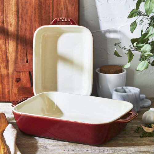 STAUB Ceramics Rectangular Baking Dish Set  2 pc  Red 2