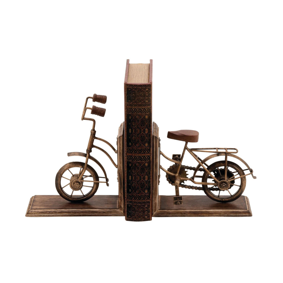 Lot de 2 serre-livres en bois Deco 79 en forme de v  lo, 18 cm de large x 23 cm de haut, laiton