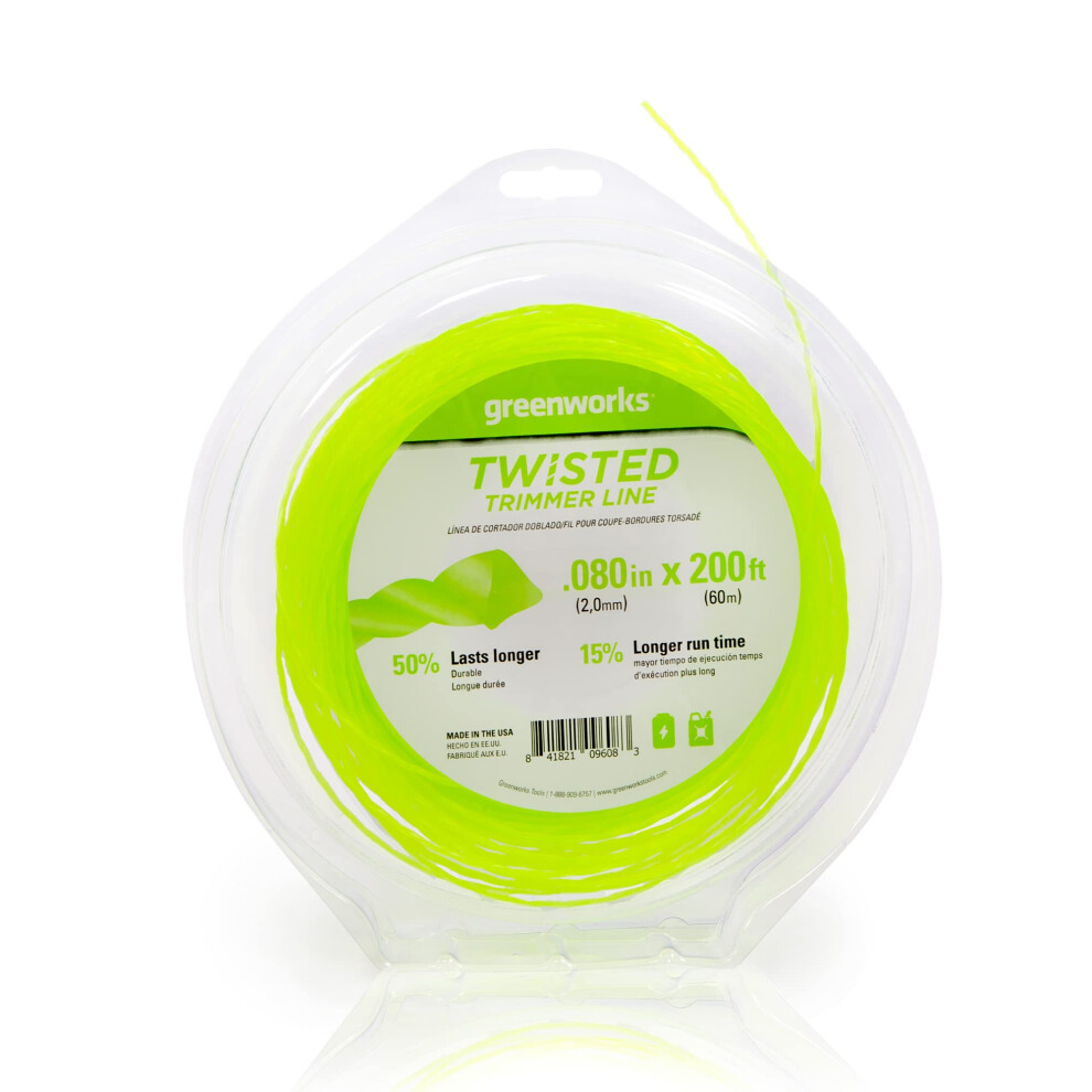 Greenworks 0.080"""" 200-Foot Twisted String Trimmer Line