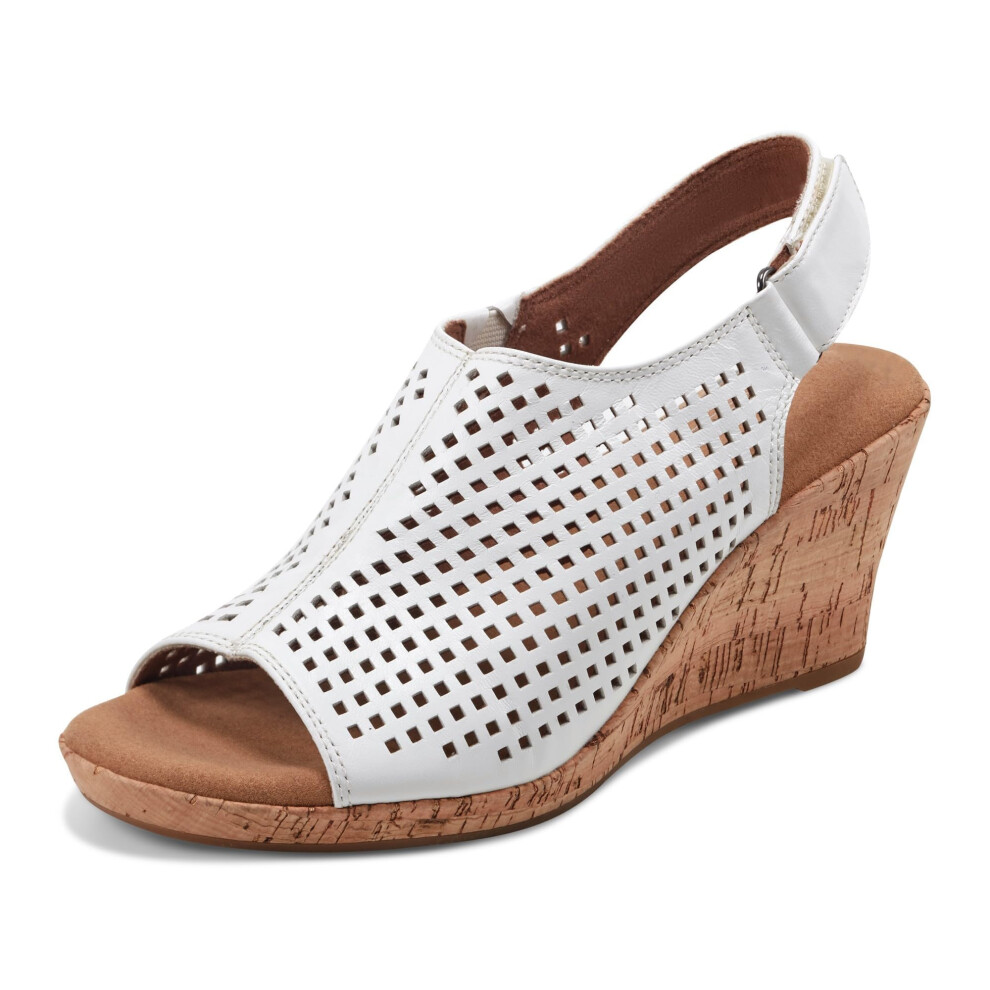 Rockport Women's Briah PERF Sling Wedge Sandal White 5