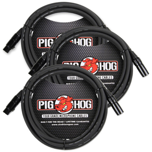 Pig Hog PHM10 8mm Tour Grade Mic Cable XLR 10ft - 3-pack