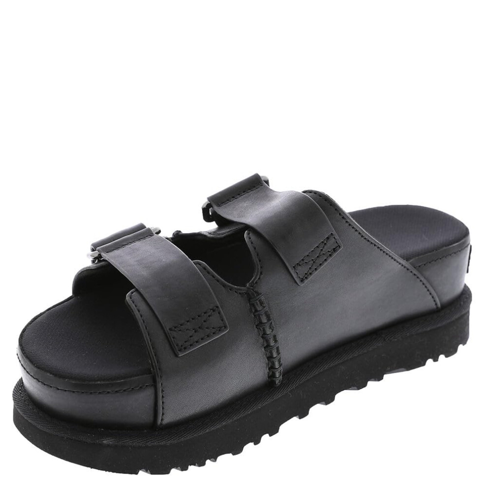 UGG Women's GOLDENSTAR HI Slide Sandal  Black Leather  7.5