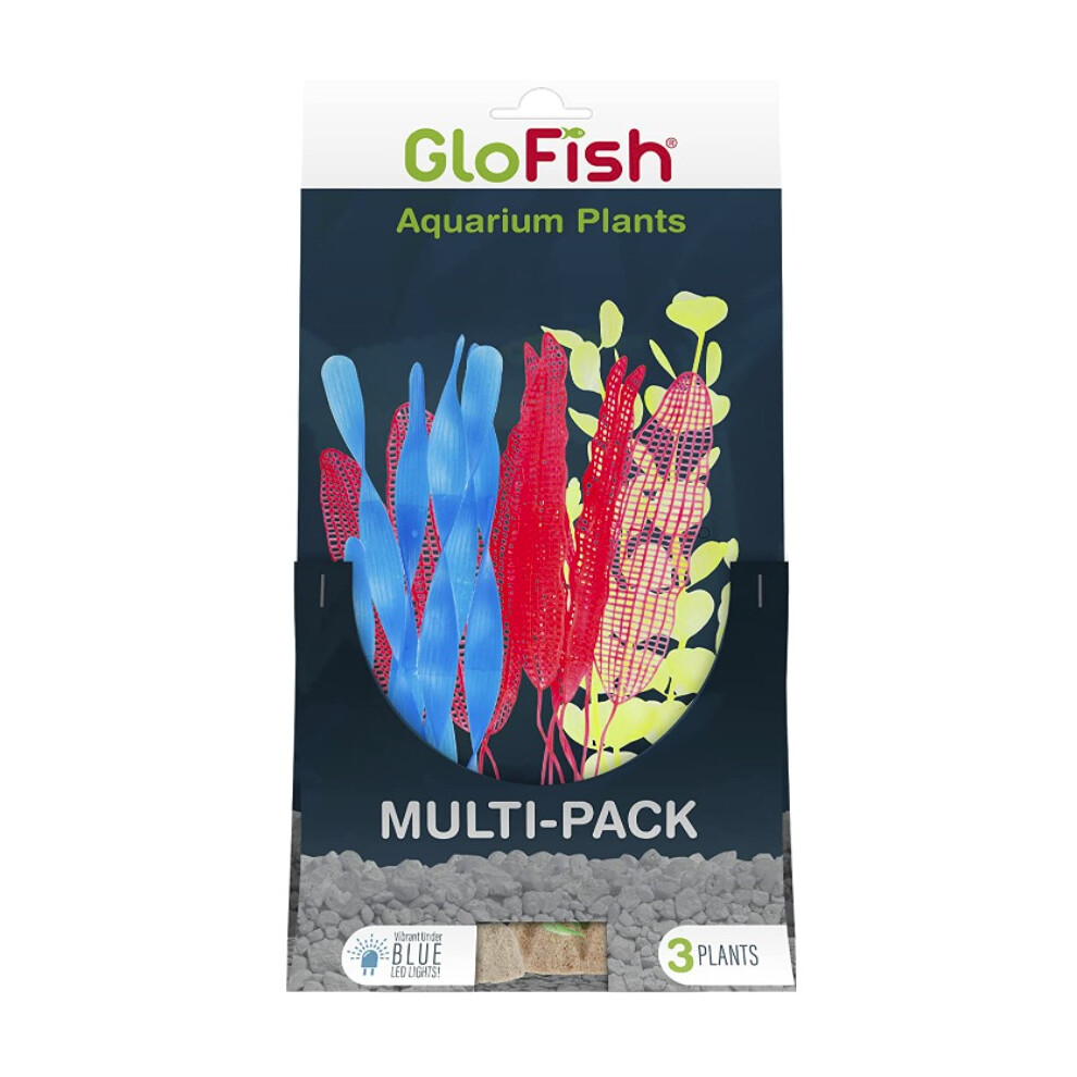 GloFish Aquarium Plant Multi-Pack Yellow Blue and Orange