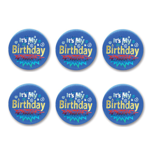 Beistle 6-Pack It's My Birthday Satin Button 2 tuuman sininen