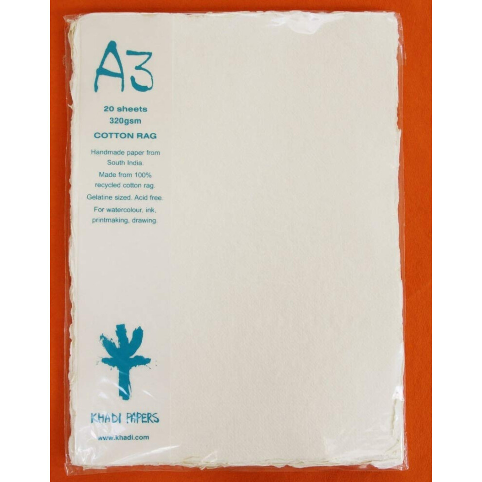 Papier Khadi d'Inde - 30 x 40 cm, 63 kg, paquet de 20 feuilles