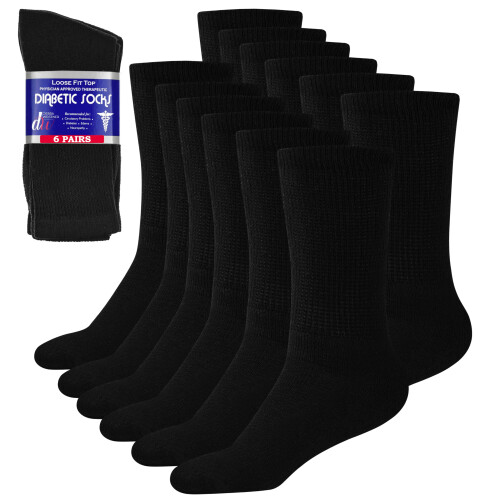 Debra Weitzner Men's 6-pack Diabetic Crew Socks Black 10-13
