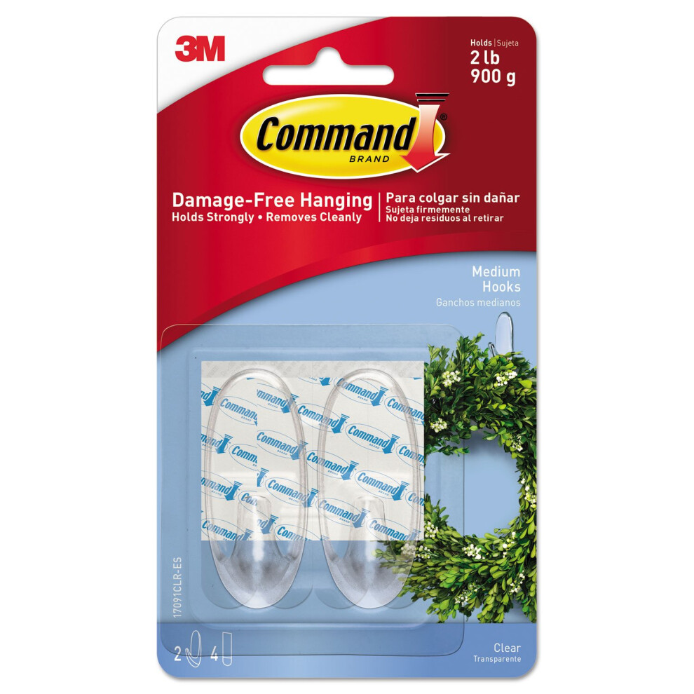Command Plastic Hooks  Medium  Clear  2-Hooks (17091CLR-ES)
