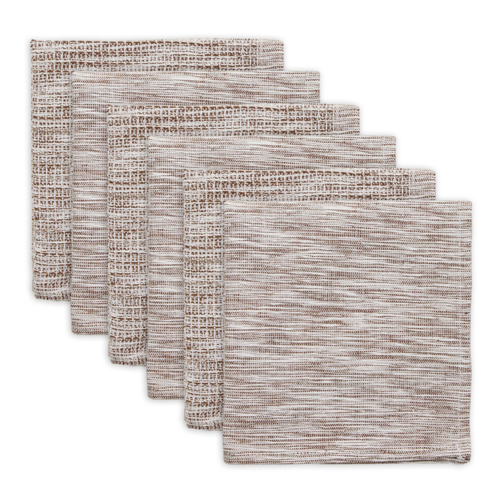 LOT DE 6 TORCHONS EN COTON RECYCL   CUIR MARRON/BLANC CASS