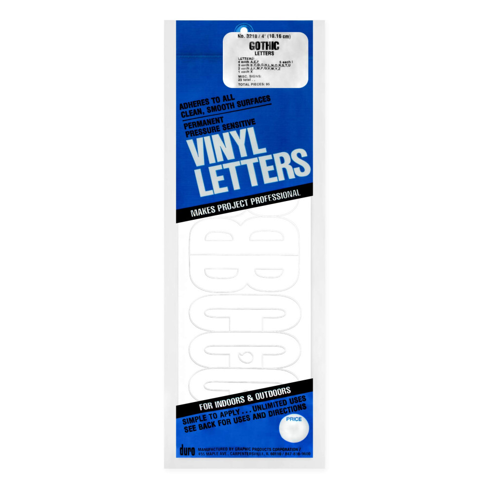 Graphic Products Duro 4-inch Gothic Vinyl Letters Set  White