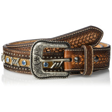 ARIAT Herren-Westerngrtel mit blauem Kristall und Widerhaken in der Mitte, Braun, 44