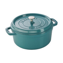 Staub Cocotte, rund, Gusseisen, 4 qt, T  rkis, hergestellt in Frankreich