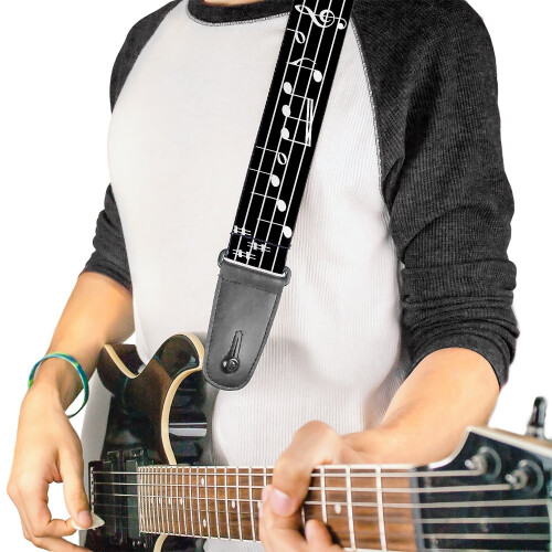 Buckle-Down Guitar Strap Music Notes Black White 2 Inches Wide 1