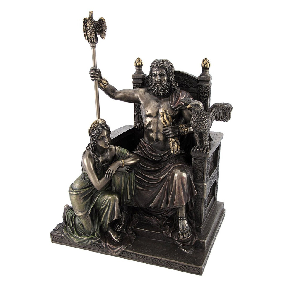 Bronzene Statue Von Zeus Und Hera Auf Dem Thron Mit Farbigen Akzenten-image
