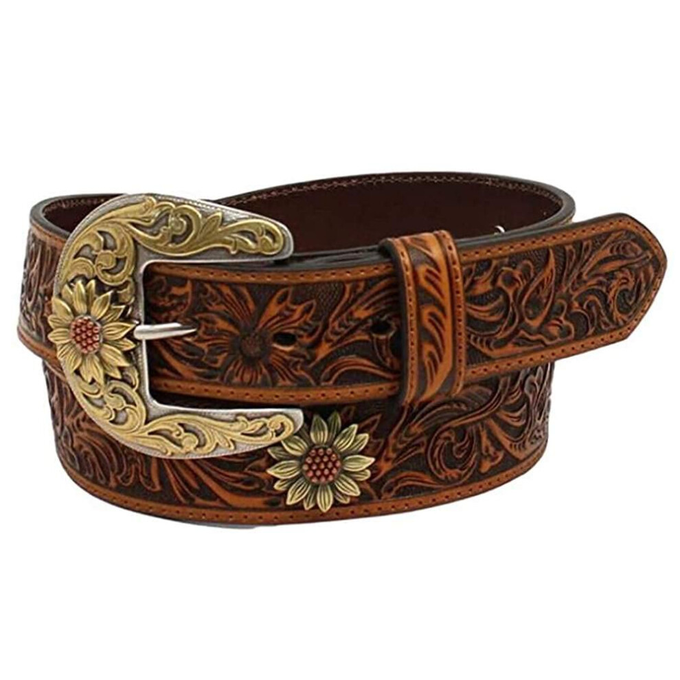 ARIAT Women's Floral Tooled Sunflower Concho Belt Brown Large