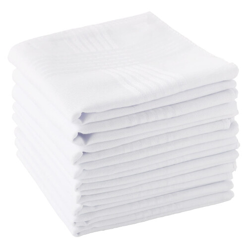 Men's Handkerchiefs 100% Soft Cotton White Hankie Hankerchieves