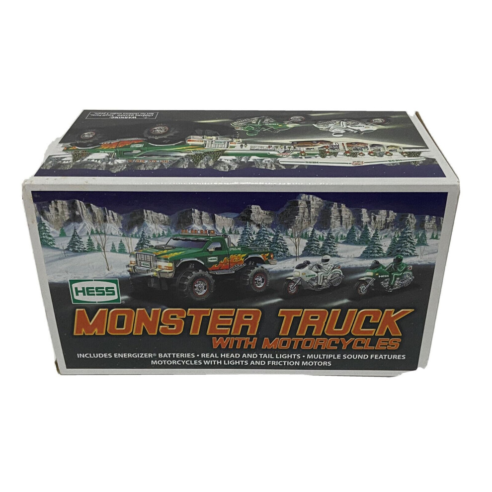 Hess C-46 2007 Monster Truck with 2 Motorcycles  Green and White-image-OPC-PDPCV9S-NEW