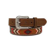 ARIAT Herrengrtel mit besticktem Inlay, rund, Conchos, Gre 32, Braun