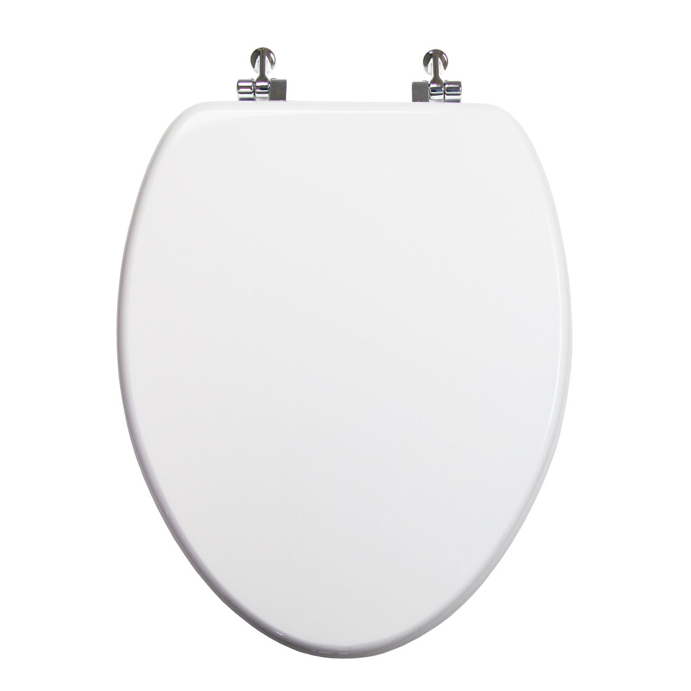 Si  ge de toilette allong   TOPSEAT avec charni  res en m  tal chrom  , bois blanc
