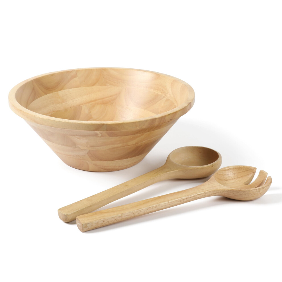Martha Stewart Coban 3 pc 13"""""""" Round Wood Salad Bowl W/ 2 Servers