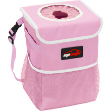 EPAuto Waterproof Car Trash Can with Lid and Storage Pockets Pink
