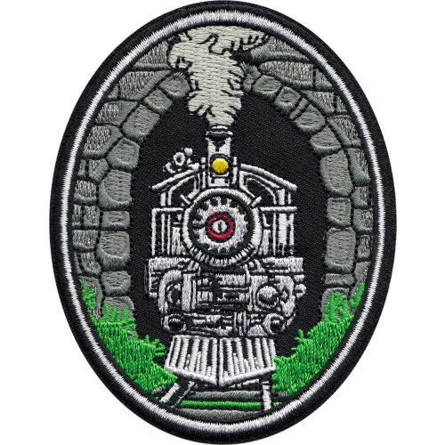 Steam Train Coming Through Tunnel - 3.5"""""""" Embroidered Iron on Patch