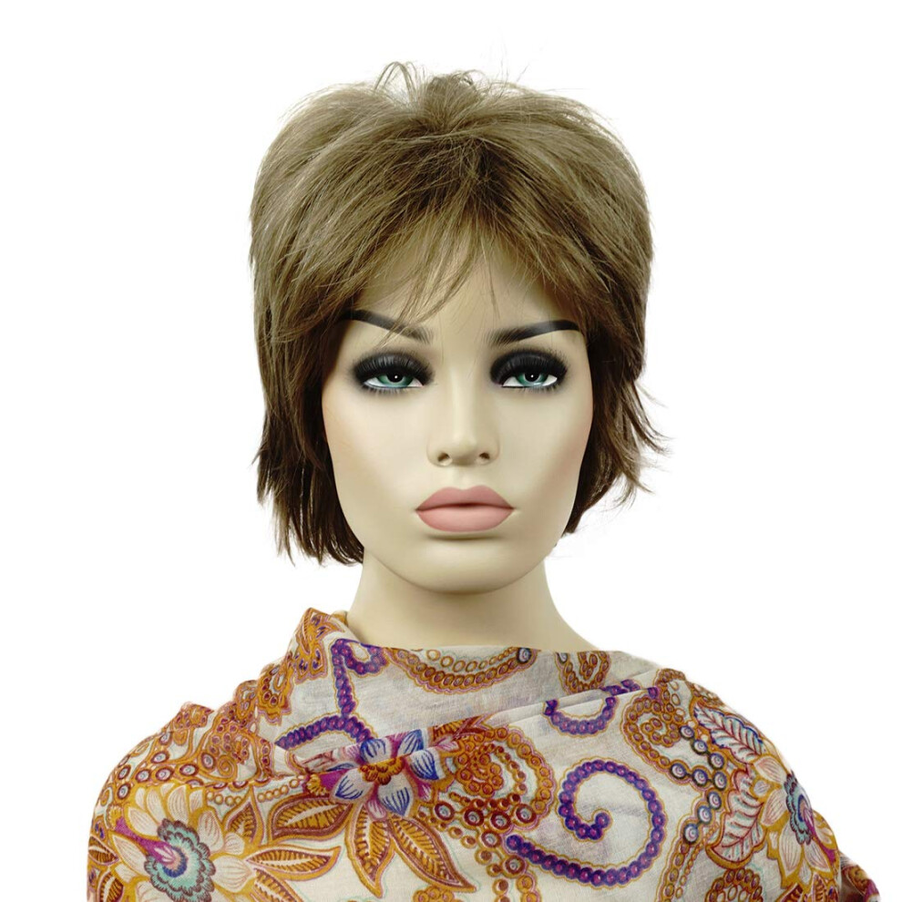 Lydell Unisex Brown Short Layered Shaggy Full Synthetic Wigs (Light Golden )