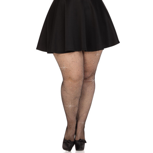 Fishnet crystalized tights with multi sized iridescent rhinestones.