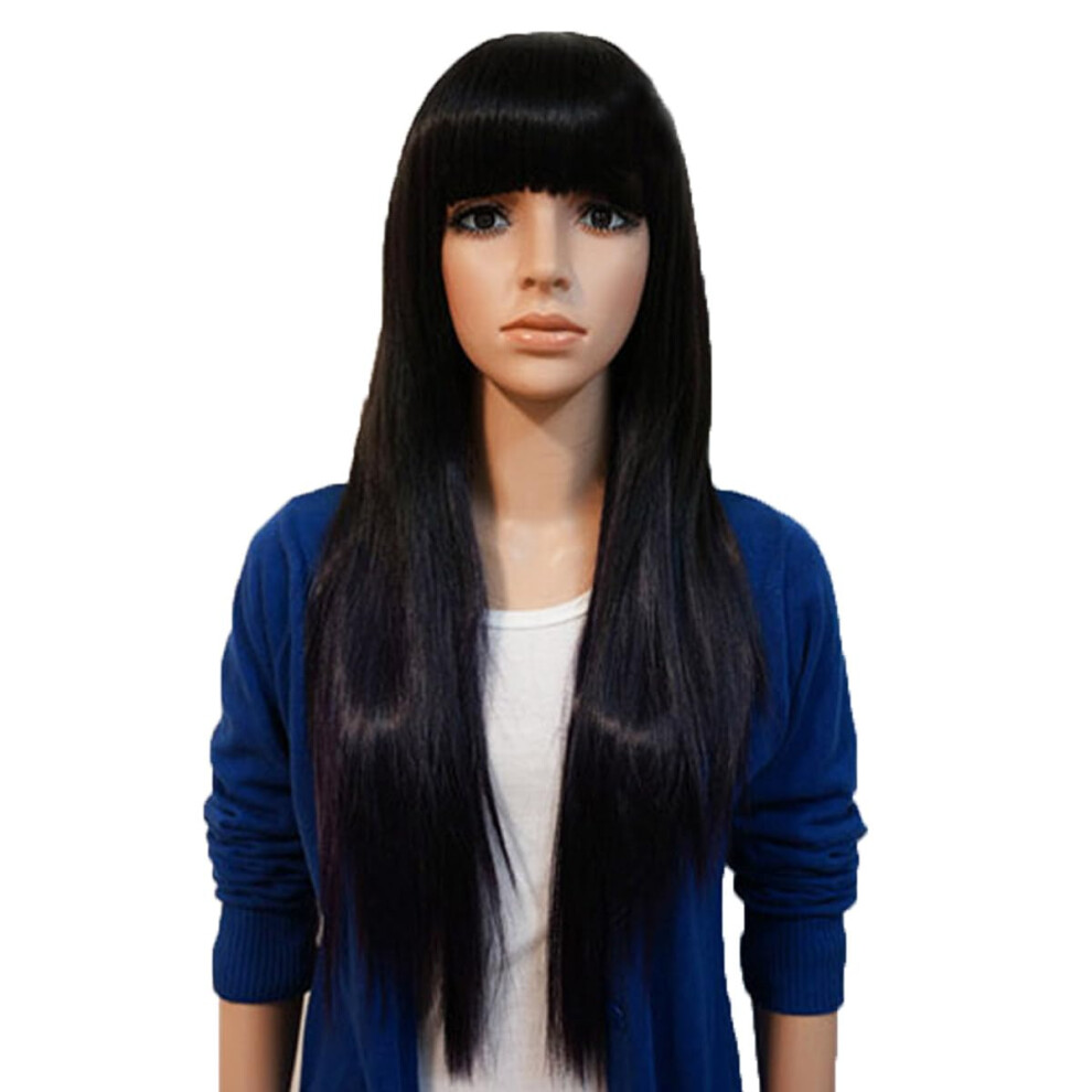 Omorfieer Unisex Black Womens 70Cm Long Straight Wig With Bangs Cosplay Wig
