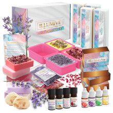 Illumive Soap Making Kit - Glycerine & Shea Butter Zeepbasis Zeepvormen Gedroogde bloemen Geuren Kleurstof - DIY-knutselset voor volwassenen en kinde