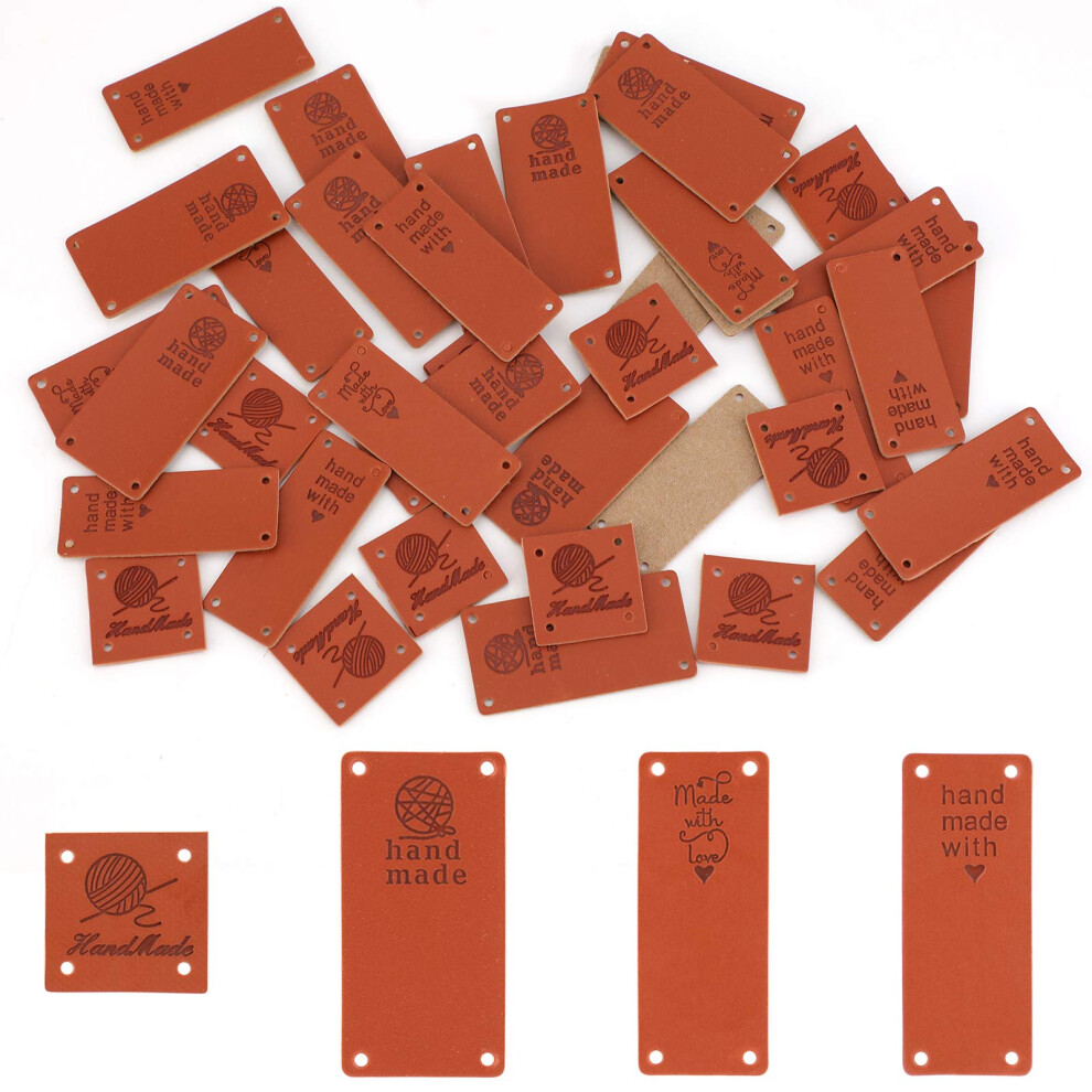 Savita 40 Etichette In Pelle Fatte A Mano In Pc Etichette In Pelle Pu Etichette In Rilievo Fatte A Mano Con Fori Per Artigianato Maglieria E Uncinetto (4 Modelli)-image