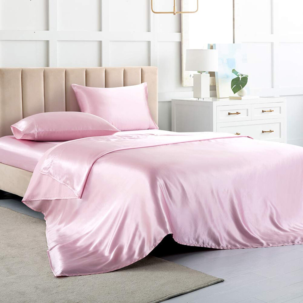 Parure de lit en satin King Size, draps en soie rose, ensemble de literie doux 4 pi   ces avec 1 drap-housse     poche profonde, 1 drap plat et 2 tai
