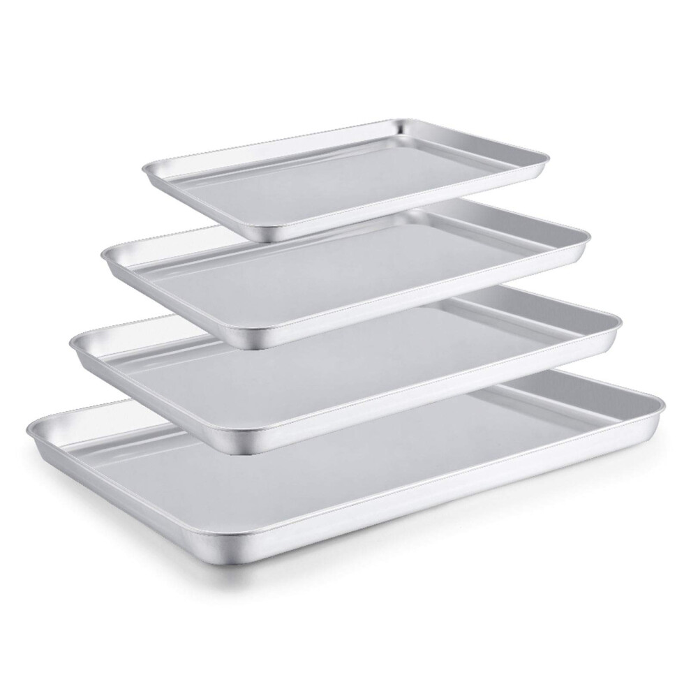 TeamFar Baking Sheet Set of 4 Stainless Steel Baking Pan Tray Cookie Sheet Non Toxic & Healthy Rust Free & Easy Clean - Dishwasher Safe