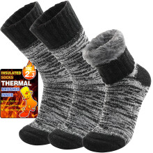 Welwoos Heated Thermal Socks for Women & Men Winter Warm Ski Thick Boot Insulated Gift Socks Stocking Stuffers for Women 3 Pairs (Black M)