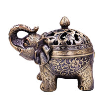 Hourwof Metal Elephant Incense Holder Vintage Cone Coil Incense Burner with Lid Ash Catcher Aromatherapy Ornament Home Office Decor Bronze