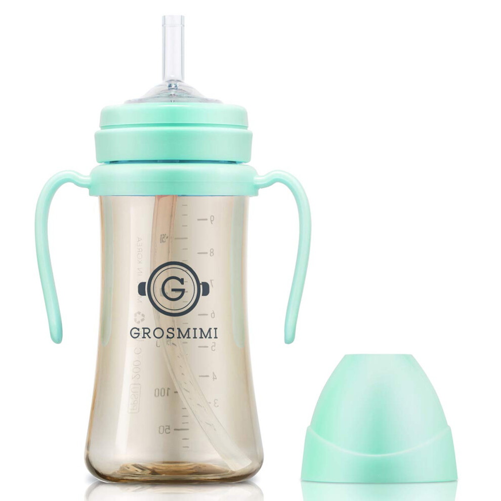 Spill Proof No Spill Magic Sippy Cup With Straw With Handle For Baby And Toddlers Customizable Ppsu Bpa Free 10 Oz (Aqua ) Green Grosmimi