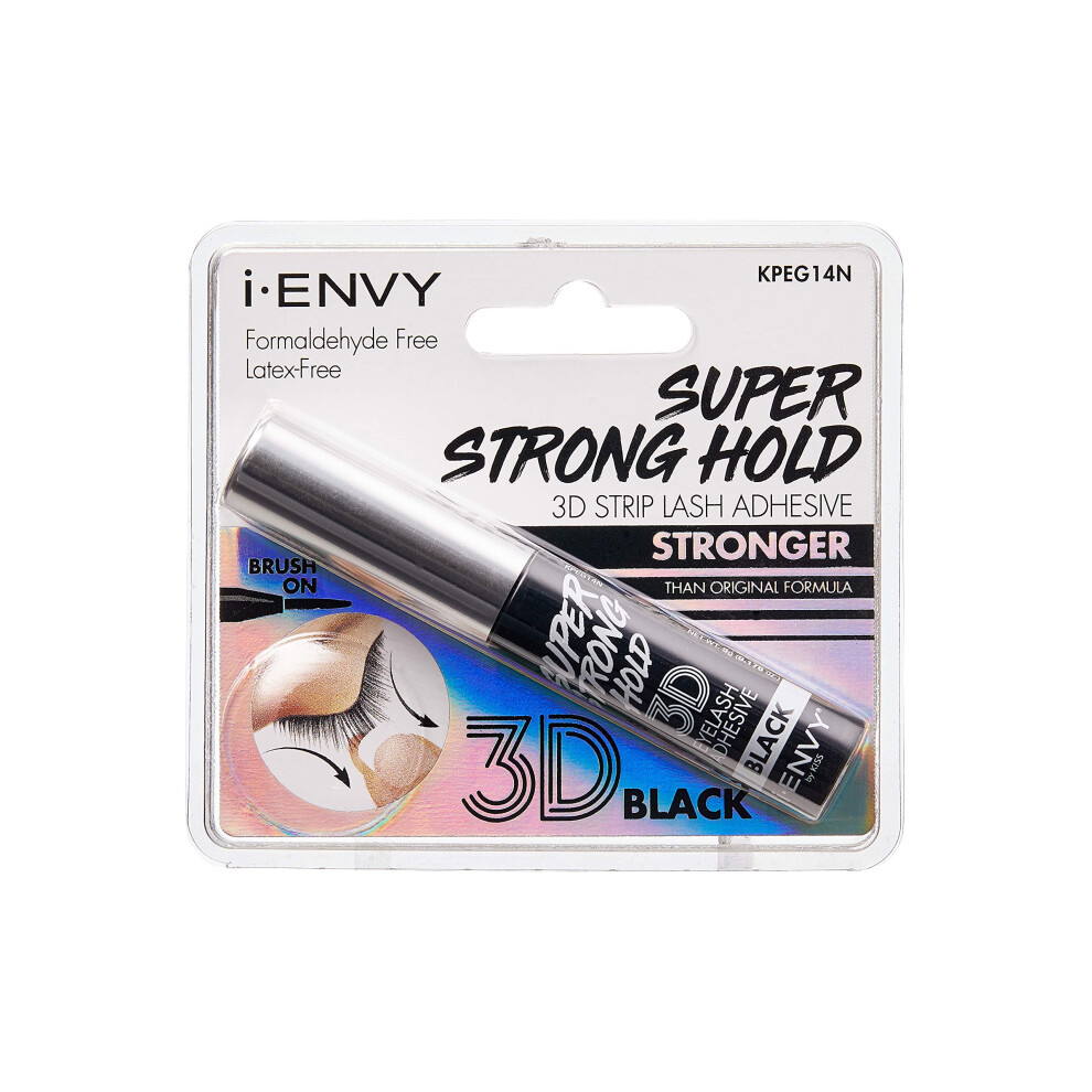 Kiss Black I-Envy Super Strong Hold 3D Strip Lash Glue Brush-On False Eyelash Adhesive Waterproof Hypoallergenic Latex & Formaldehyde Free (Black)