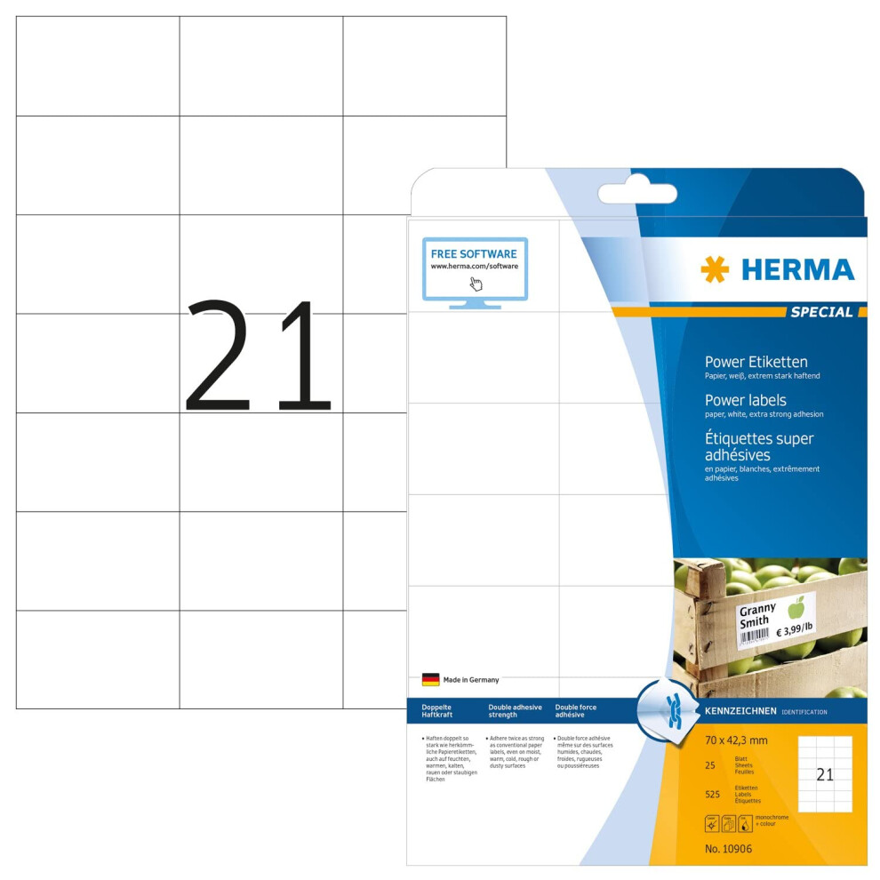 Photos - Other Office Equipment Herma Extra-Strong Adhesive Extreme Heavy Duty Labels 21 Labels Per A4 Sheet 525 Labels for Printers Small 70 x 42.3 mm (109 