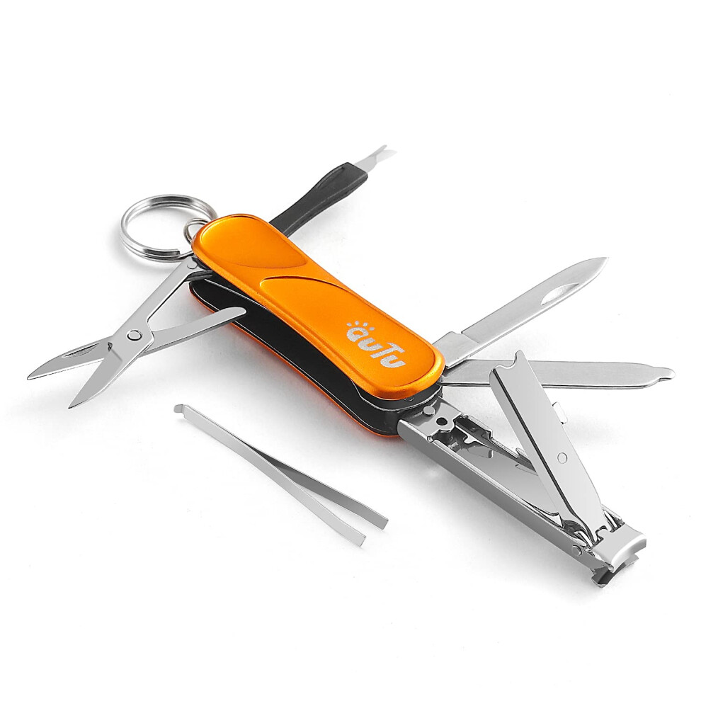 Outu Keychain Nail Clipper Multitool 7 In 1 Edc Utility Tool With Nail Clipper Scissors Gifts For Him Men Husband Dad Boyfriend (Orange)